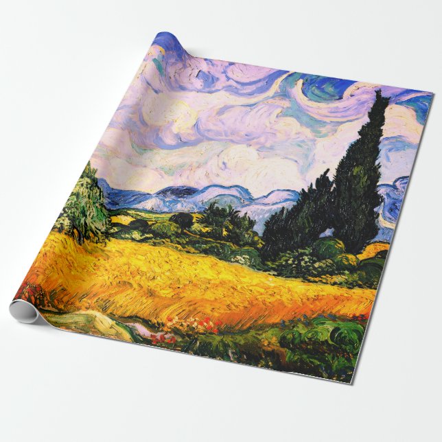 Vincent Van Gogh Wheat Field with Cypresses  Wrapping Paper (Unrolled)