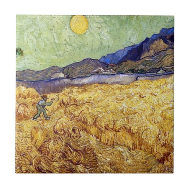Vincent Van Gogh - Wheat Field With Reaper & Sun Ceramic Tile (Front)