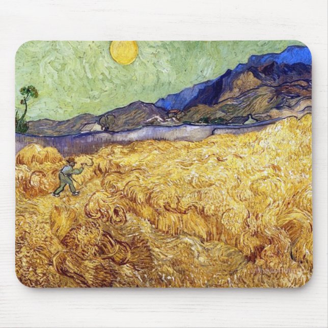 Vincent Van Gogh - Wheat Field With Reaper & Sun Mouse Pad (Front)