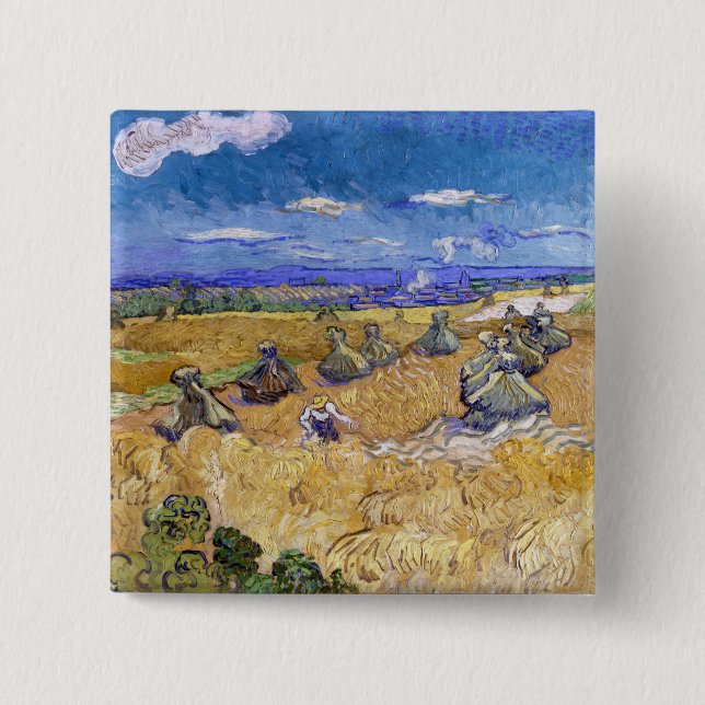 Vincent van Gogh - Wheat Stacks with Reapers Button (Front)
