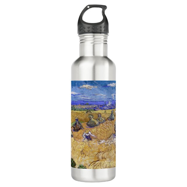 Vincent van Gogh - Wheat Stacks with Reapers Stainless Steel Water Bottle (Front)