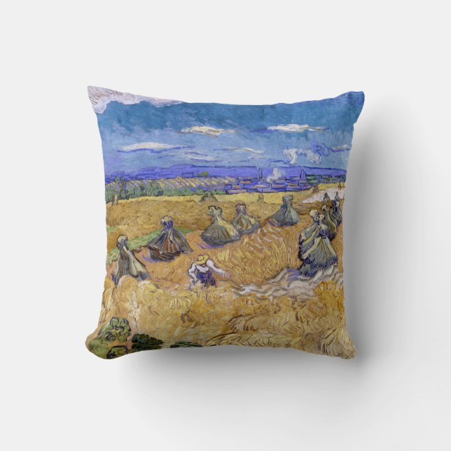 Vincent van Gogh - Wheat Stacks with Reapers  Throw Pillow (Front)