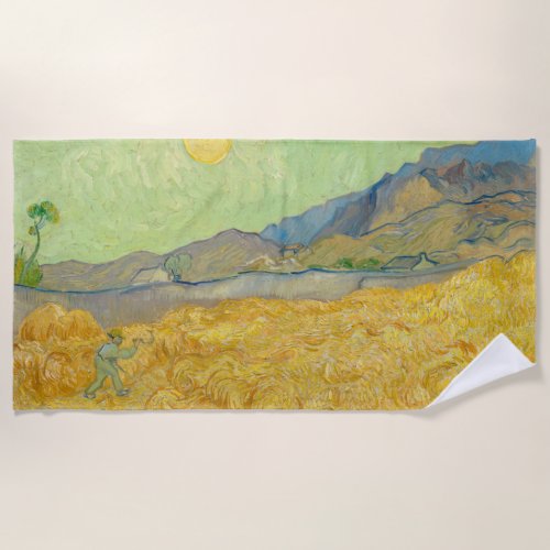 Vincent van Gogh _ Wheatfield with a Reaper Beach Towel