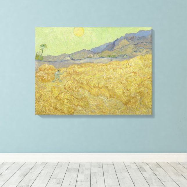 Vincent Van Gogh, Wheatfield With A Reaper Canvas Print (Insitu(Wood Floor))
