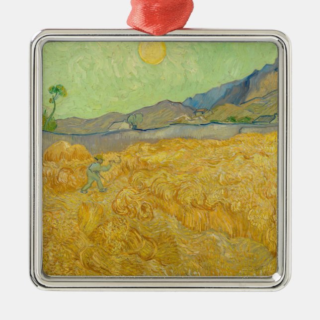 Vincent van Gogh - Wheatfield with a Reaper Metal Ornament (Front)