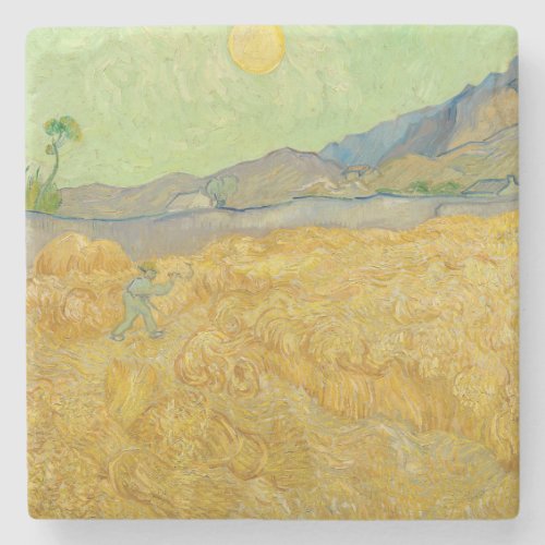 Vincent van Gogh _ Wheatfield with a Reaper Stone Coaster