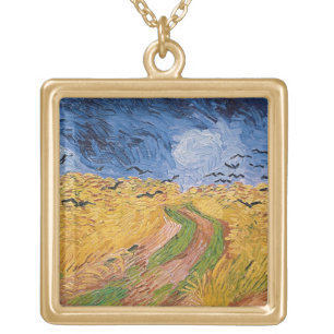 Vincent van Gogh Wheatfield with Crows, 1890 Gold Plated Necklace