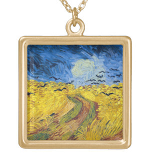 Vincent van Gogh - Wheatfield with Crows Gold Plated Necklace