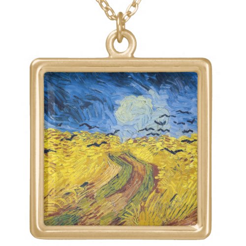 Vincent van Gogh _ Wheatfield with Crows Gold Plated Necklace