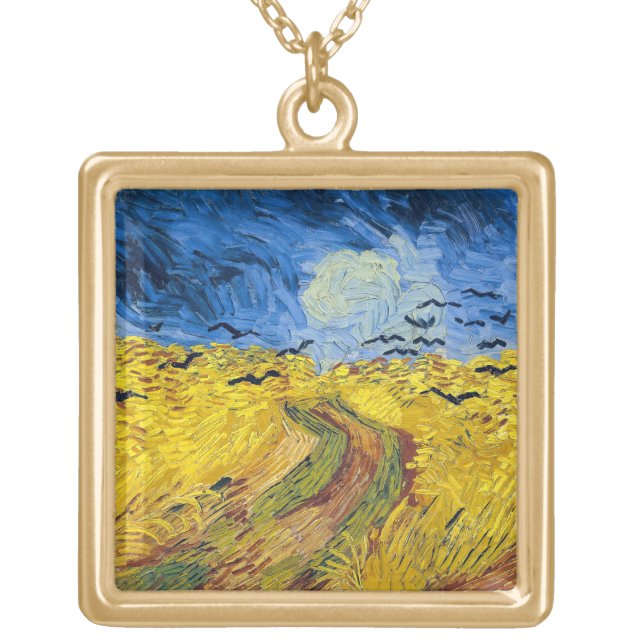 Vincent van Gogh - Wheatfield with Crows Gold Plated Necklace (Front)