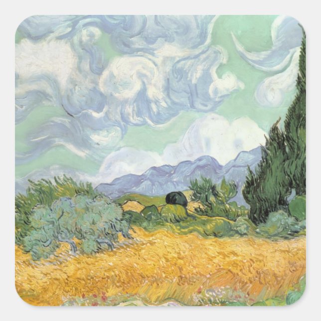 Vincent van Gogh | Wheatfield with Cypresses, 1889 Square Sticker (Front)