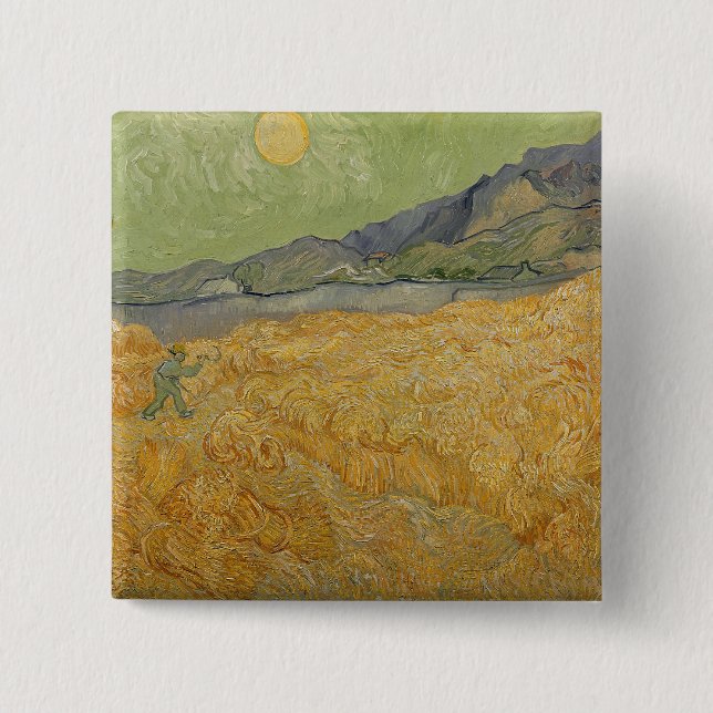 Vincent van Gogh | Wheatfield with Reaper, 1889 Button (Front)