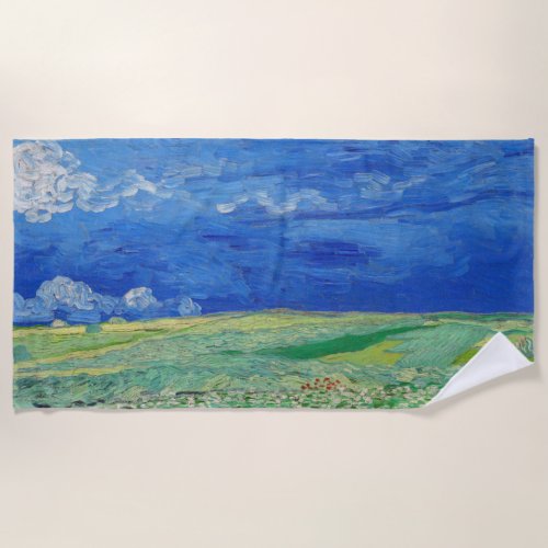 Vincent van Gogh _ Wheatfields under Thunderclouds Beach Towel