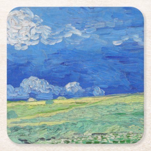 Vincent van Gogh _ Wheatfields under Thunderclouds Square Paper Coaster