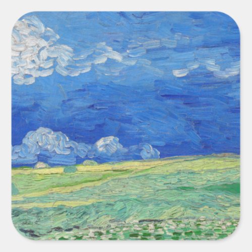 Vincent van Gogh _ Wheatfields under Thunderclouds Square Sticker