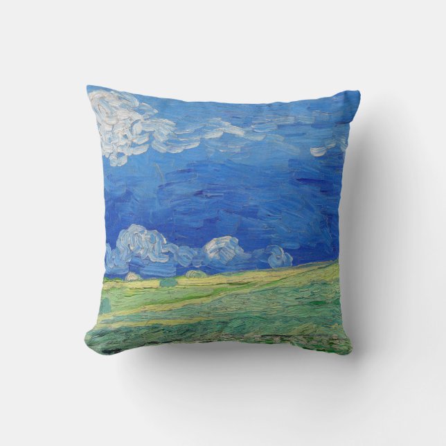 Vincent van Gogh - Wheatfields under Thunderclouds Throw Pillow (Front)