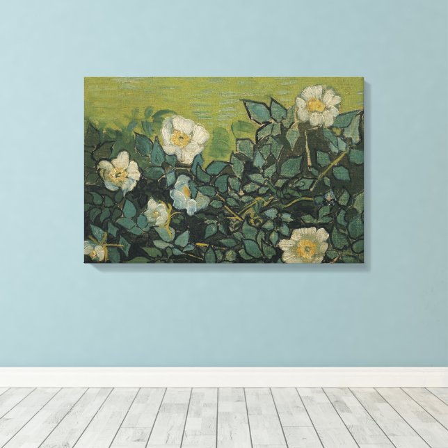 Vincent van Gogh - Wild Roses Canvas Print (Insitu(Wood Floor))
