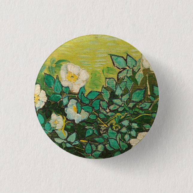 Vincent Van Gogh Wild Roses Fine Art Button (Front)