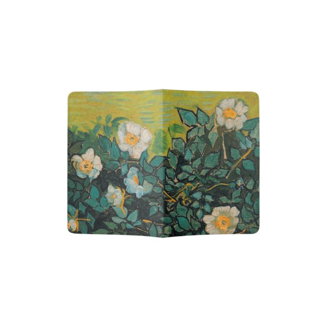 Vincent Van Gogh Wild Roses Vintage Floral Art Passport Holder (Opened)