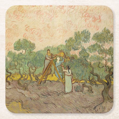 Vincent van Gogh _ Women Picking Olives Square Paper Coaster