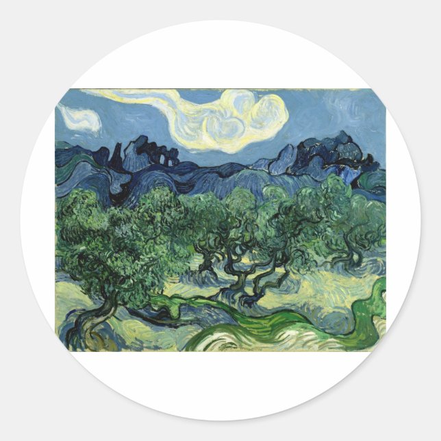 Vincent van Gogh's Olive Trees (1889) Classic Round Sticker (Front)