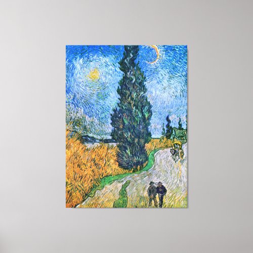 Vincent van Goghs Road with Cypress and Star Canvas Print