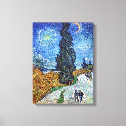 Vincent van Goghs Road with Cypress and Star Canvas Print