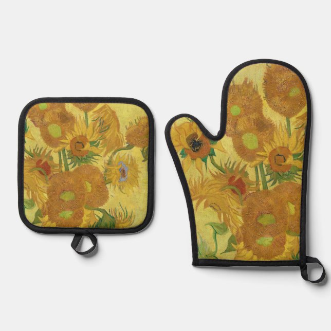 Vincent van Gogh's Sunflowers (1888) Oven Mitt & Pot Holder Set (Front)