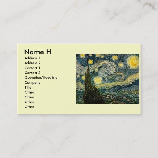 Customizable Vincent van Gogh's The Starry Night (1889) Business Card Templates