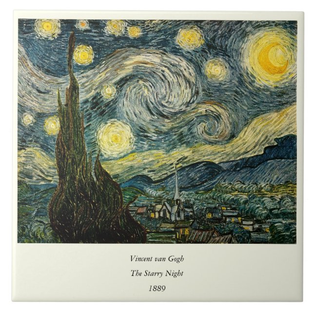Vincent van Gogh's The Starry Night (1889) Ceramic Tile (Front)