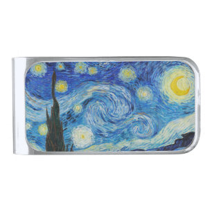 Vincent Van Gogh's The Starry Night Silver Finish Money Clip