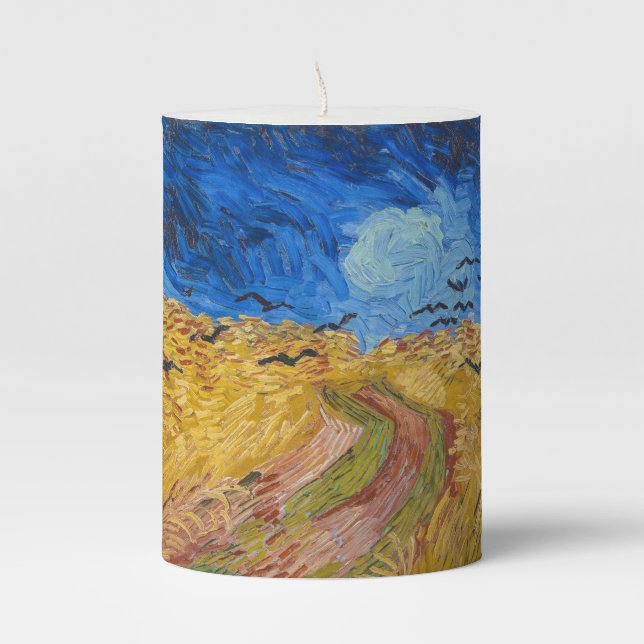 Vincent van Gogh's Wheatfield with Crows  Pillar Candle (Front)
