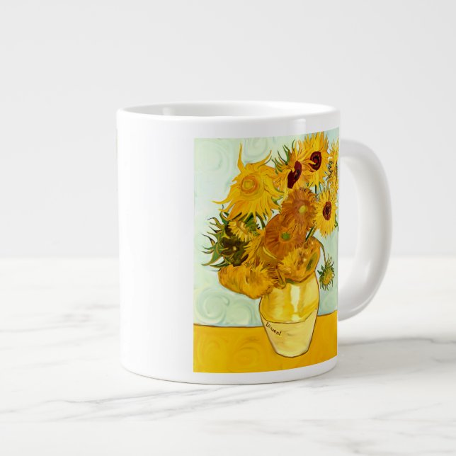 Vincent Van Gogh's Yellow Sunflower Painting 1888 Large Coffee Mug (Front Right)