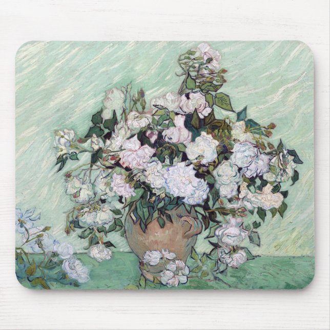 Vincent Willem van Gogh , ピンクの薔薇の花瓶 Mouse Pad (Front)