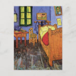 Vincent's Bedroom in Arles by Vincent van Gogh Postcard<br><div class="desc">Vincent's Bedroom in Arles by Vincent van Gogh is a vintage fine art post impressionism architectural painting featuring van Gogh's bedroom in the Yellow House in Arles. A typical bedroom scene with clothes hanging by the door, a bed, table, nightstand, chairs, a window and hardwood floors. About the artist: Vincent...</div>