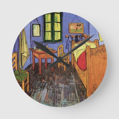 Vincents Bedroom in Arles by Vincent van Gogh Round Clock