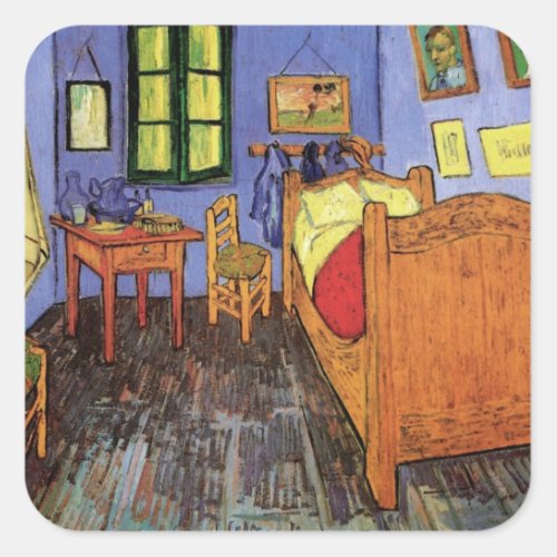 Vincents Bedroom in Arles by Vincent van Gogh Square Sticker