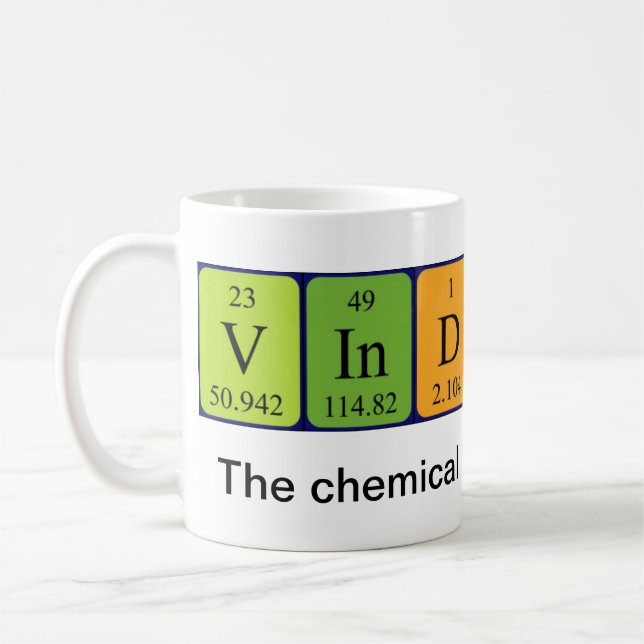 Vindaloo periodic table word mug (Left)