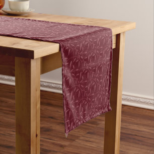 Vine and Leaf Swirl Pattern   Burgundy Short Table Runner
