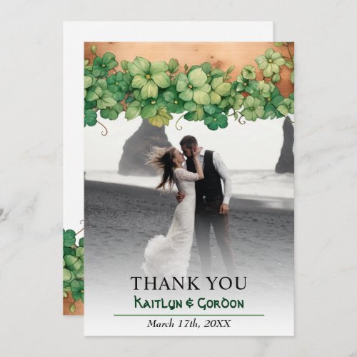 Vine and wood rustic St Patricks Day wedding photo Thank You Card