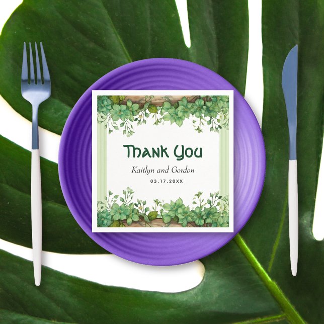 Vine and wood St Patricks Day green border wedding Napkins (Creator Uploaded)