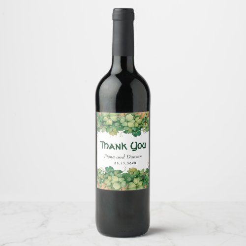 Vine and wood St Patricks Day Thank you wedding Wine Label