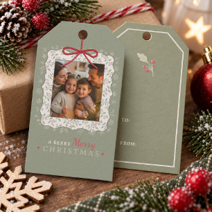 Vine & Berry Christmas One Photo Template ID1337 Gift Tags