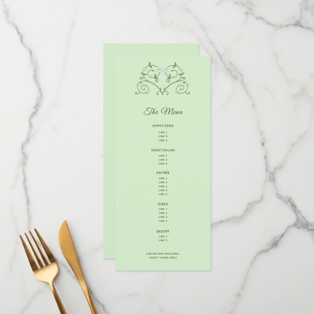 Vine Heart on Mint  Multi-Course Menu (Front/Back In Situ)