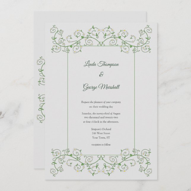 Vine Heart Trellis Light Grey Wedding Invitation (Front/Back)