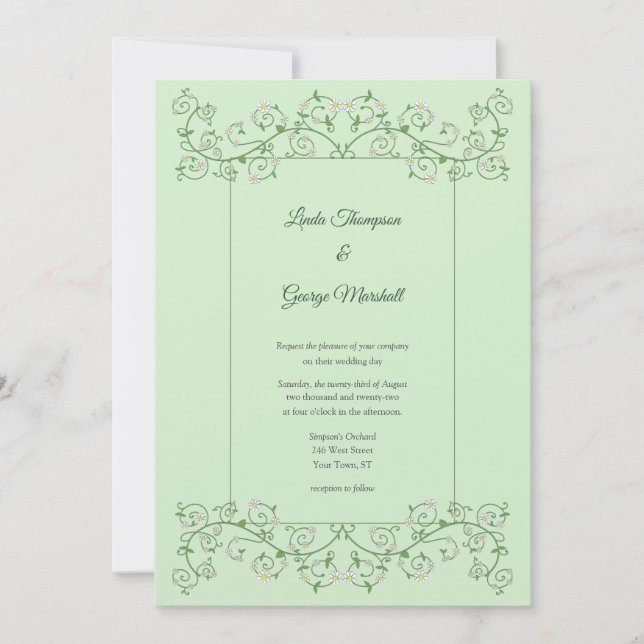 Vine Heart Trellis Mint Green Wedding Invitation (Front)