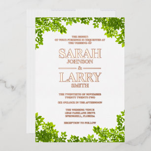 Vine Leaves and Elegant Gold Traditional Wedding Foil Invitation