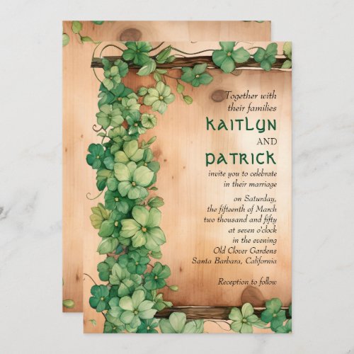Vine on wood St Patricks Day QR rustic wedding Invitation