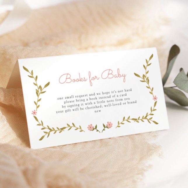 Vine & Pink Floral Baby Shower Books for Baby Enclosure Card (Creator Uploaded)
