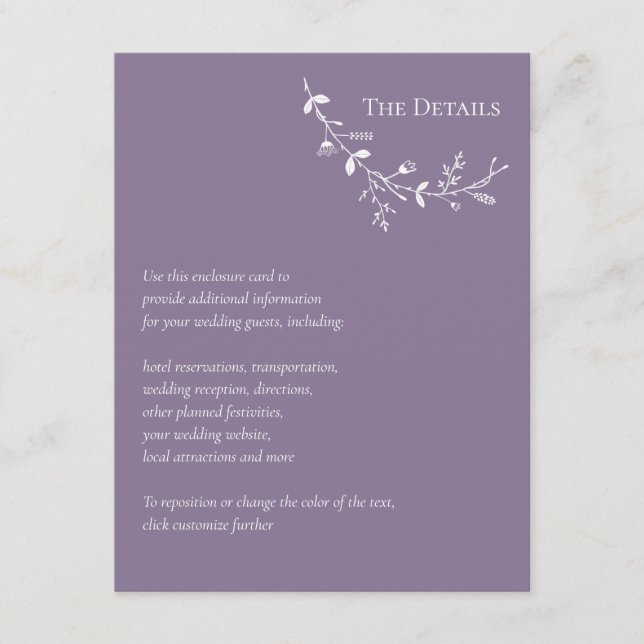 Vine Scroll Wedding Dusty Purple Details Enclosure Card (Front)